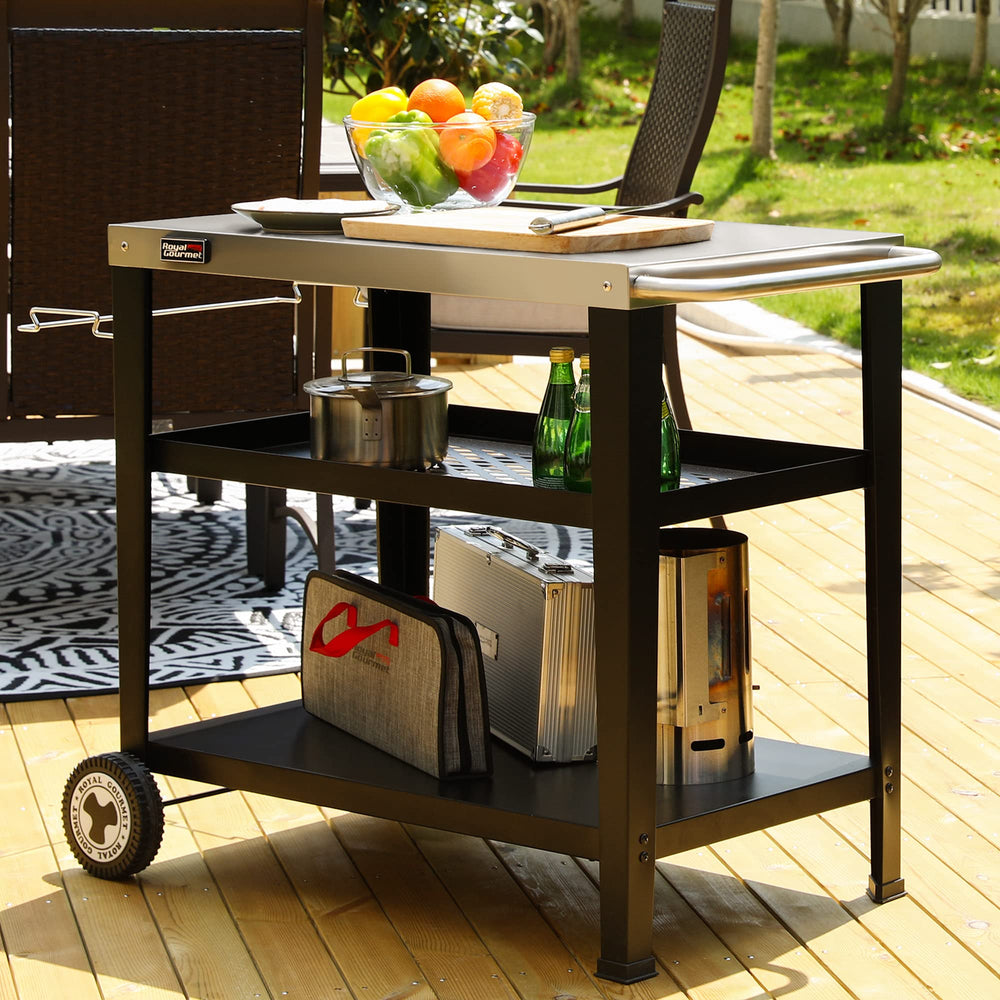 Royal Gourmet close-up of stainless steel tabletop highlighting easy cleaning benefit