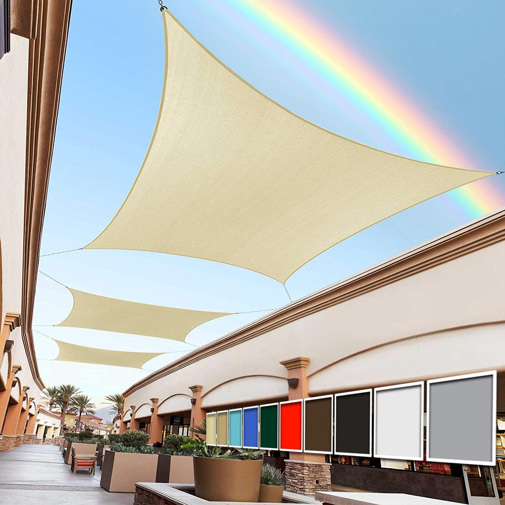 Royal Shade front view showing full beige rectangle canopy and even coverage