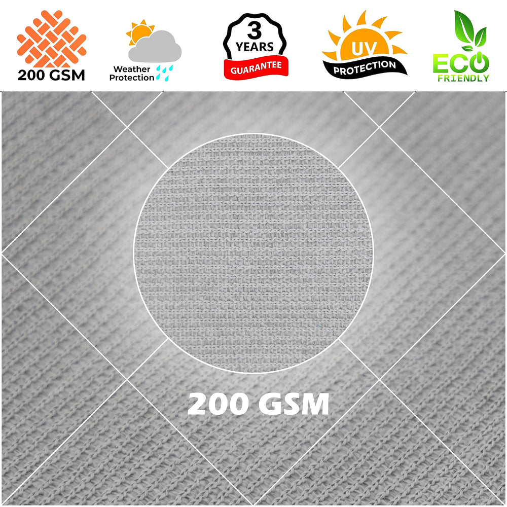 Royal Shade label and spec tag showing UPF50+ and fabric specifications