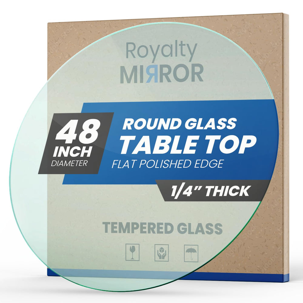 Royalty Mirror front view of 48-inch round glass top showing clear finish and clean edge benefit
