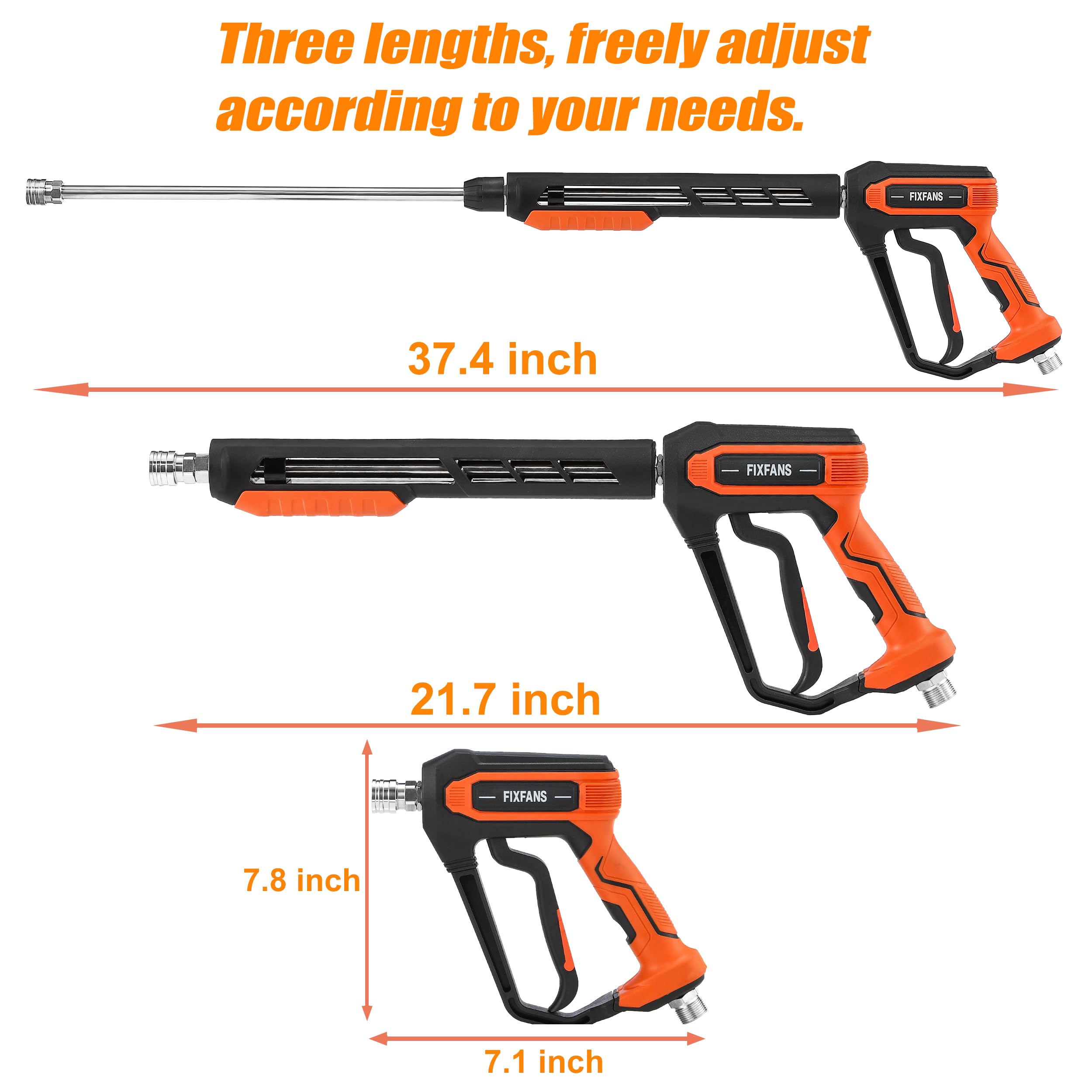 ROYPOWER FIXFANS three detachable wand lengths laid out to compare reach options