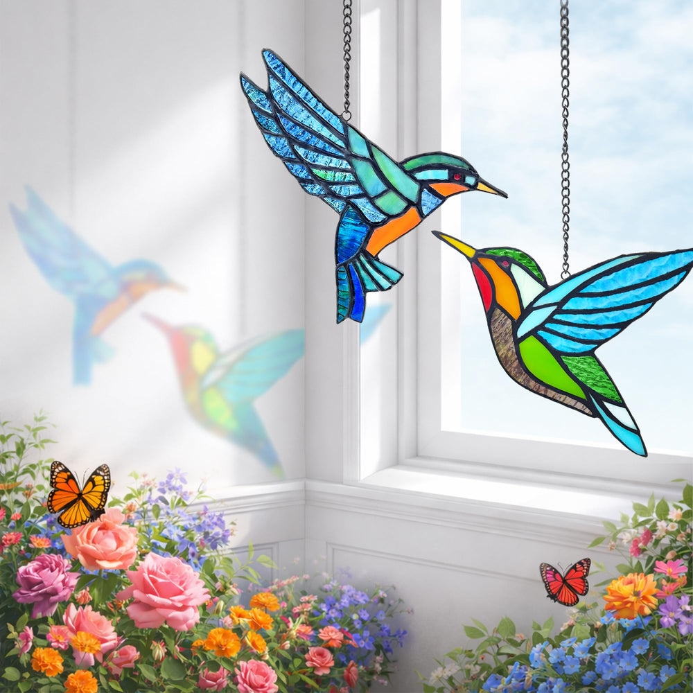 Royxen hummingbird styled in living room adding color and artistic ambiance