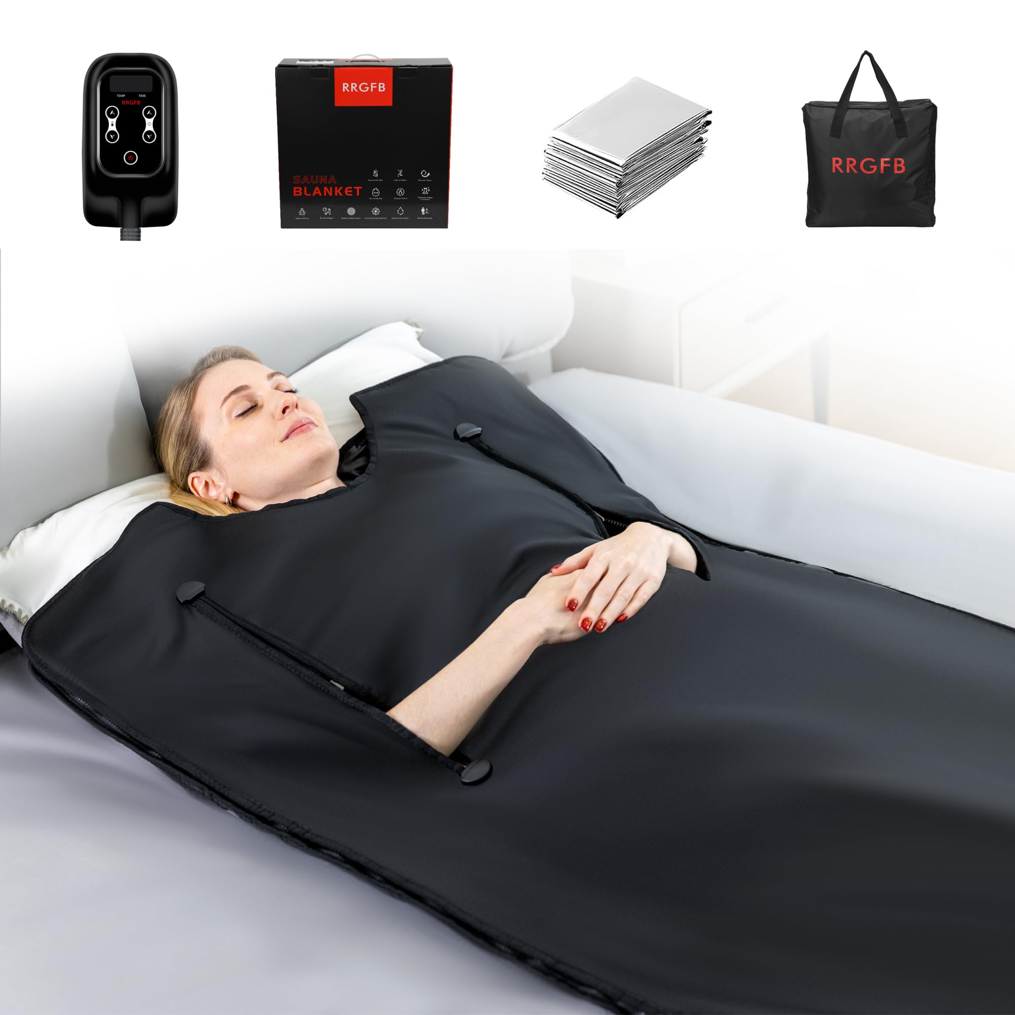 RRGFB front view folded blanket showing compact storage and portable benefit