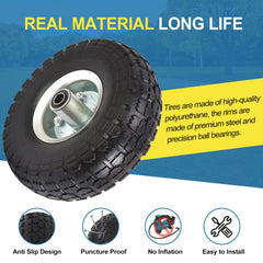 RRQ wheel installed on garden cart illustrating maintenance-free use