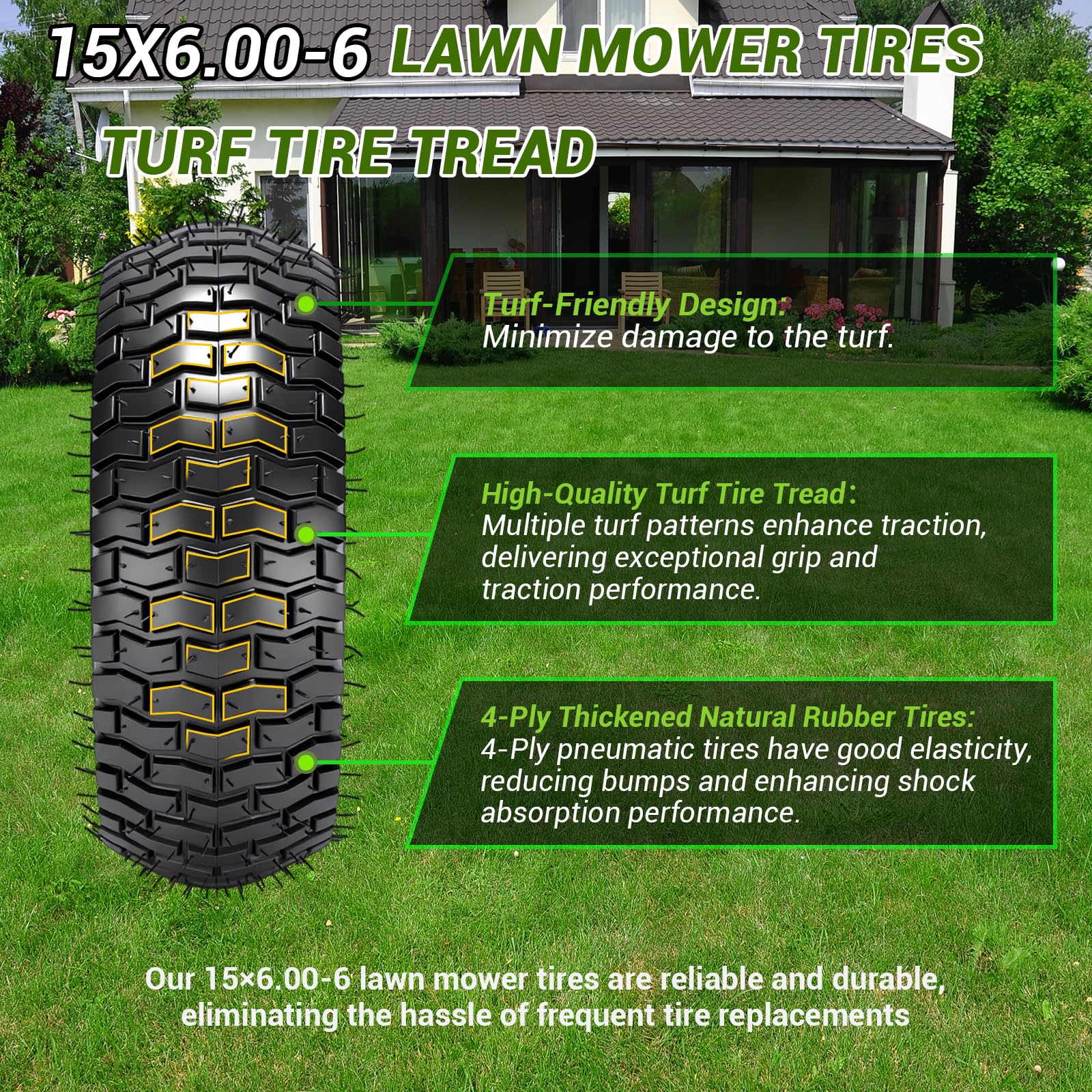 RRQ front wheel installed on a riding mower demonstrating proper fit