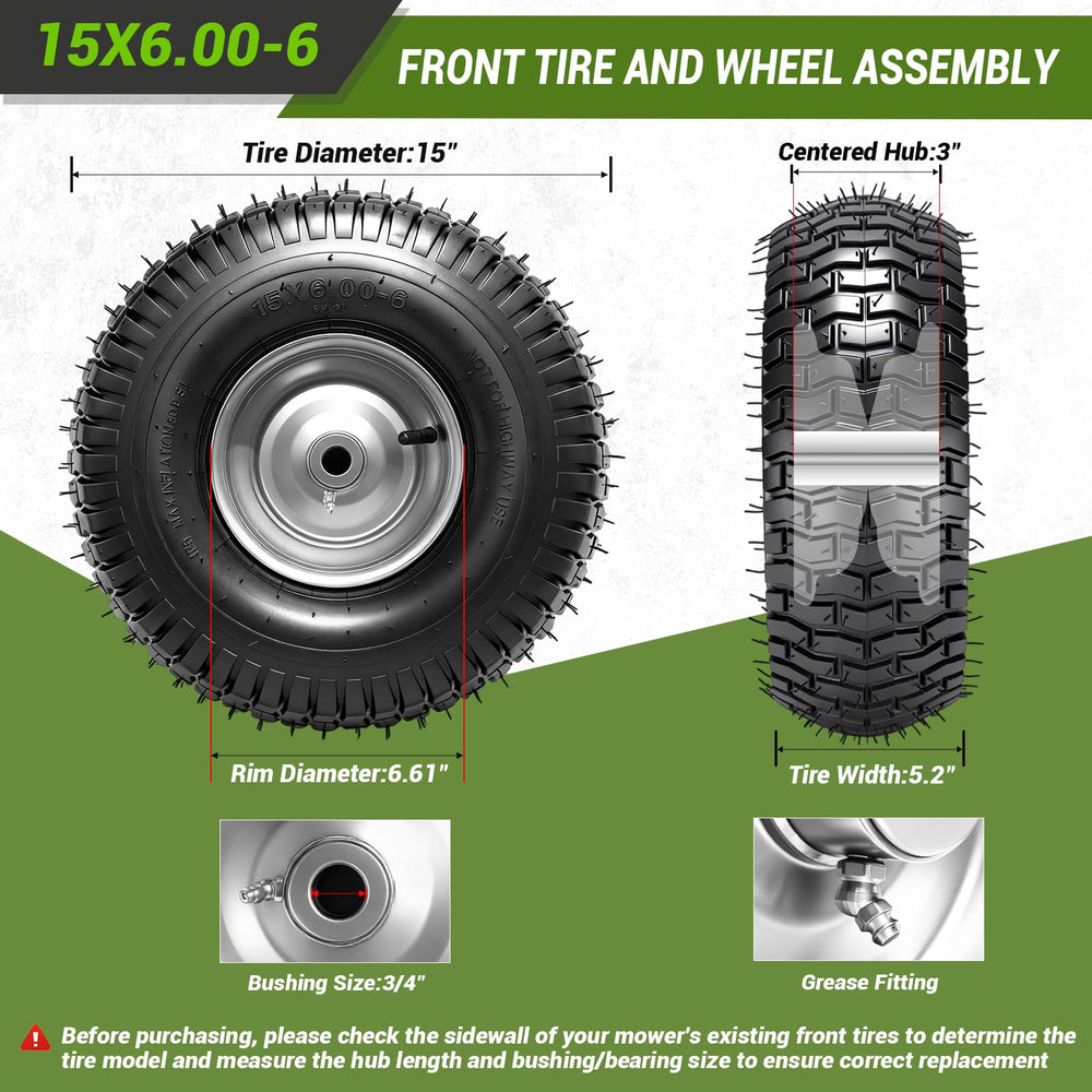 RRQ tire tread closeup showing turf-friendly pattern and improved traction