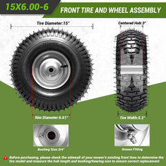 RRQ tire tread closeup showing turf-friendly pattern and improved traction
