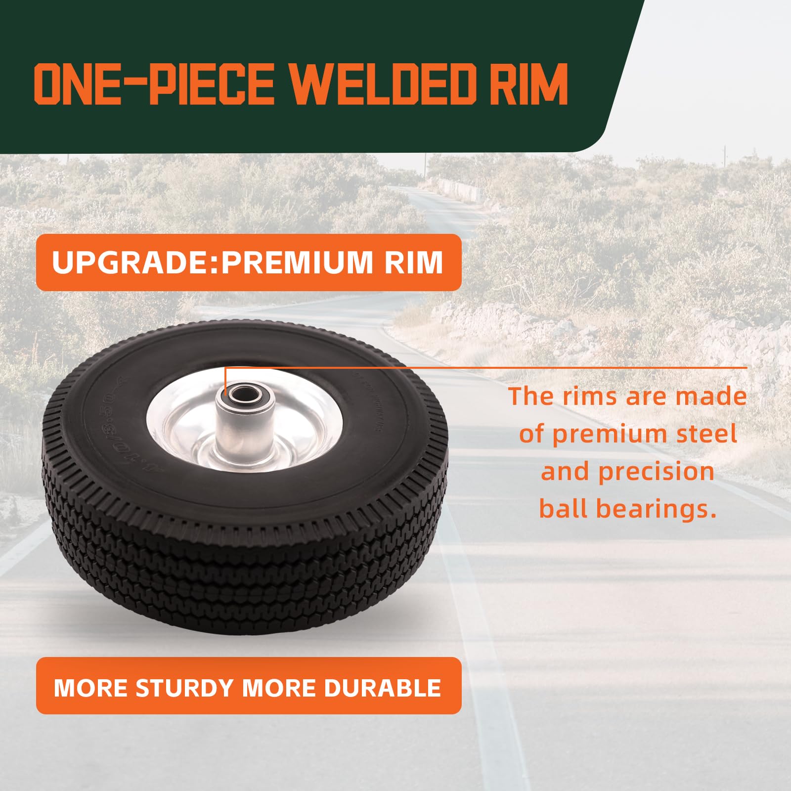 RRQ wheel mounted on hand truck illustrating easy replacement and no-flat advantage