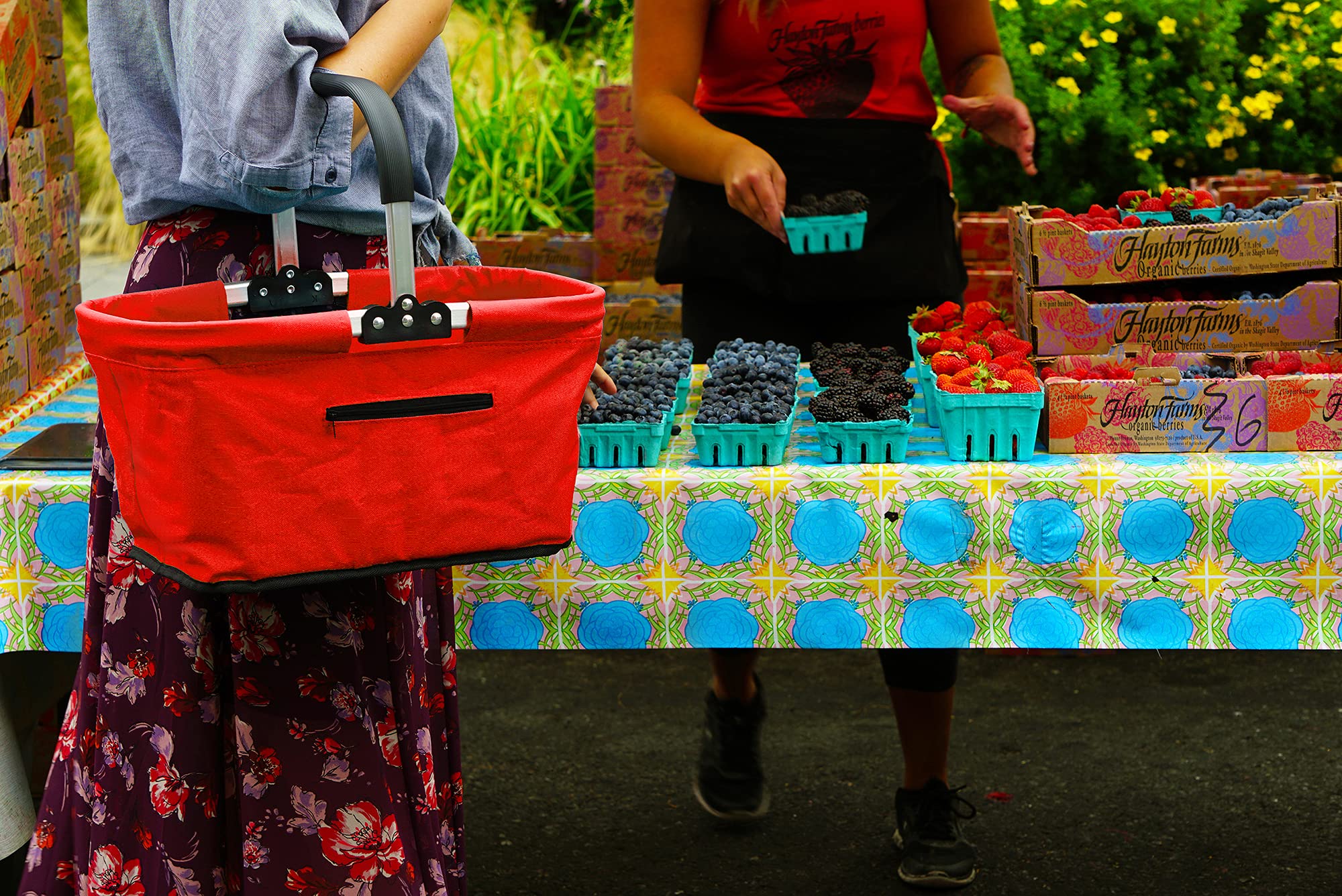 RSVP International basket in use carrying groceries to car for convenient hauling