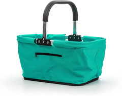 RSVP turquoise front view showing full basket and exterior pocket benefit organization