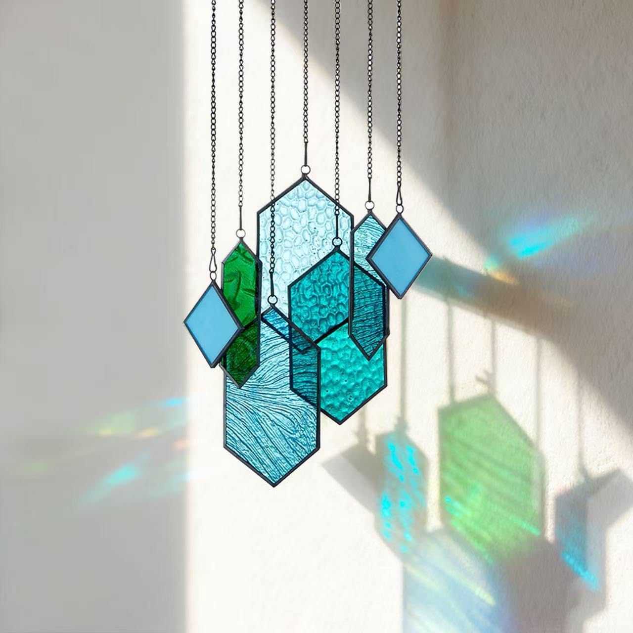 Rswardeleco front view of stained glass hanging showing colorful benefit