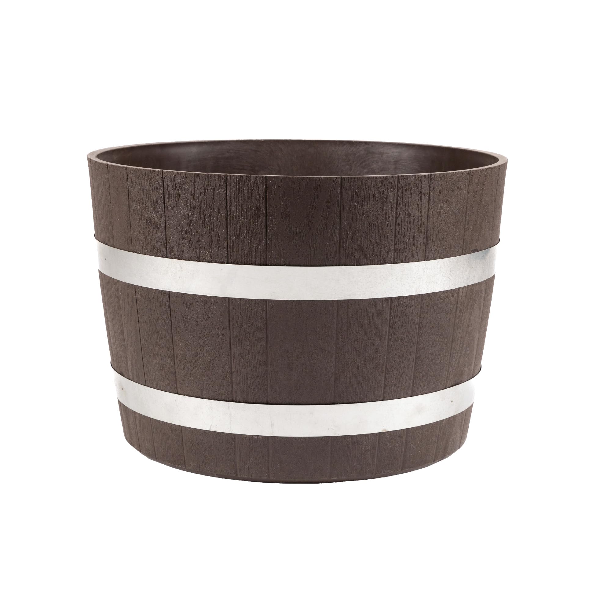 RTS Home Accents Better Barrel front view showing rustic walnut finish and shape for curb appeal