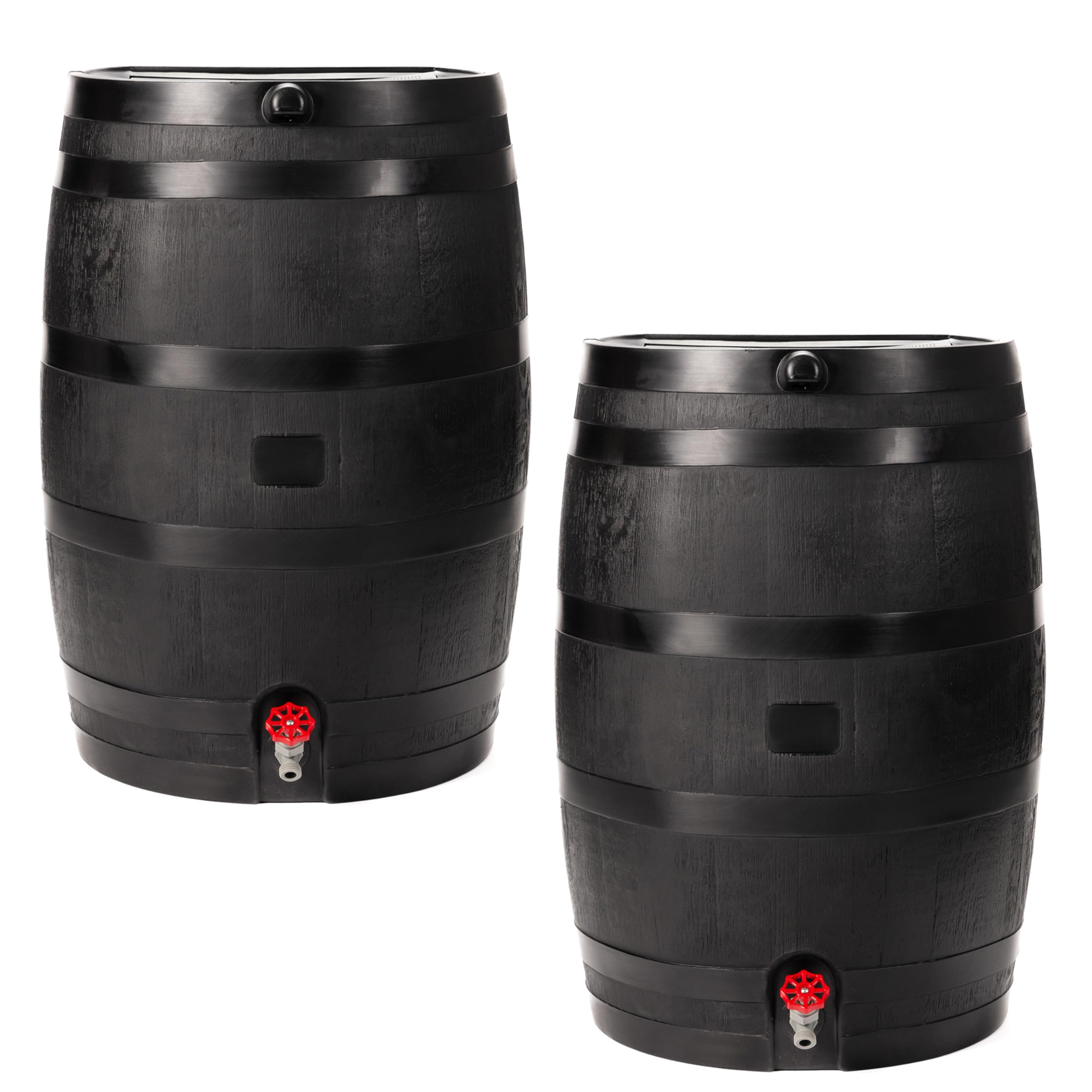 RTS Home Accents front view of two black barrels showing capacity and compact placement benefit