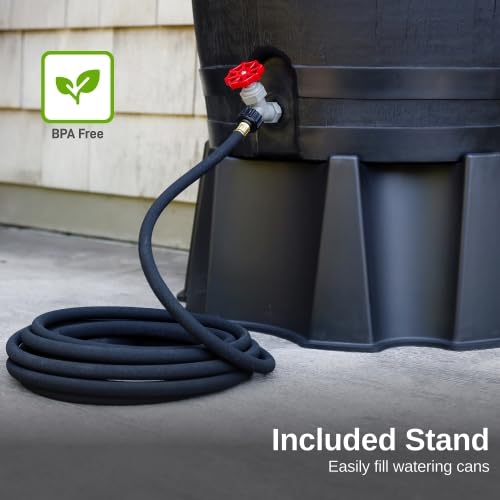 RTS Home Accents rain barrel in garden setting providing captured water for plants