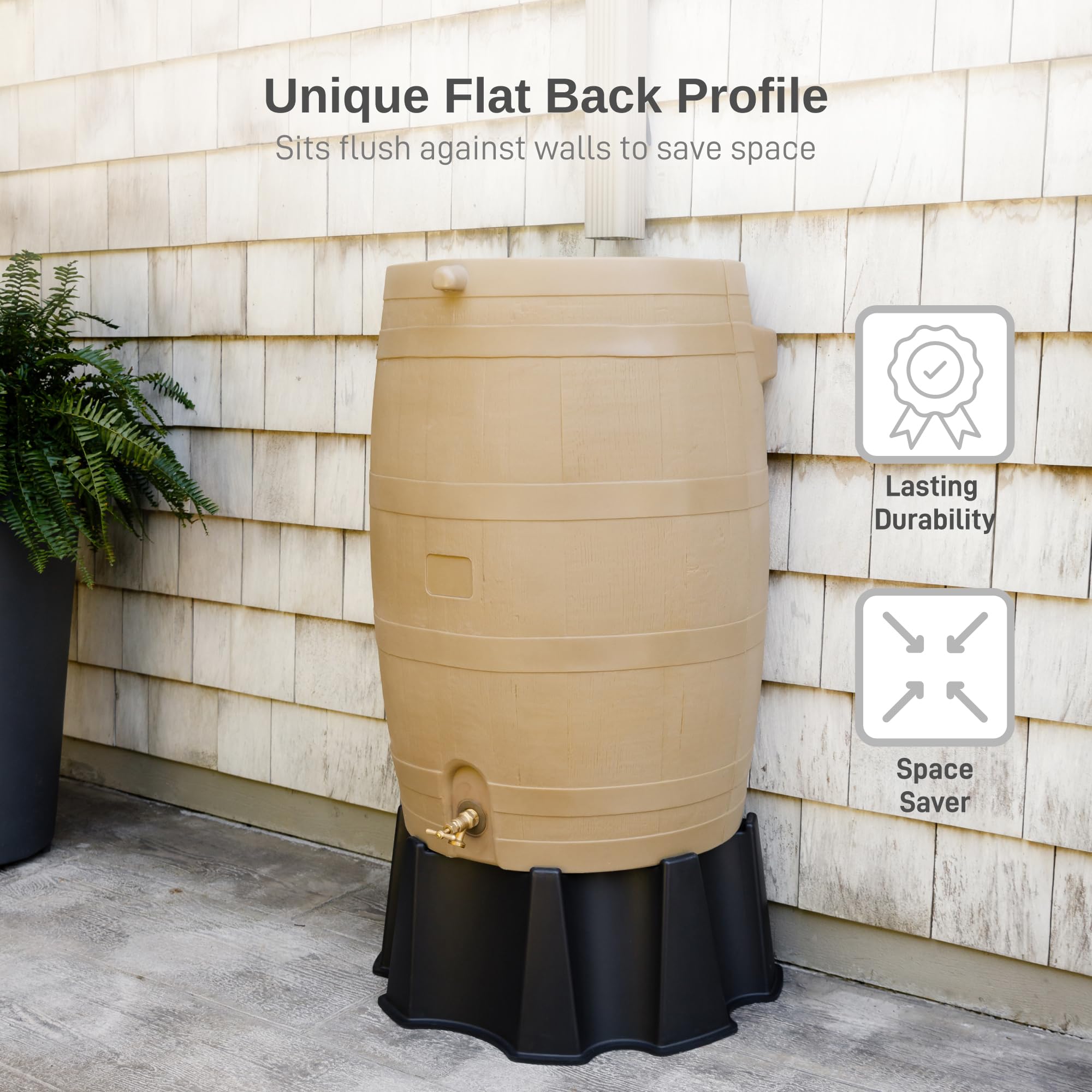 RTS Home Accents barrel in use pouring water into garden beds for plants