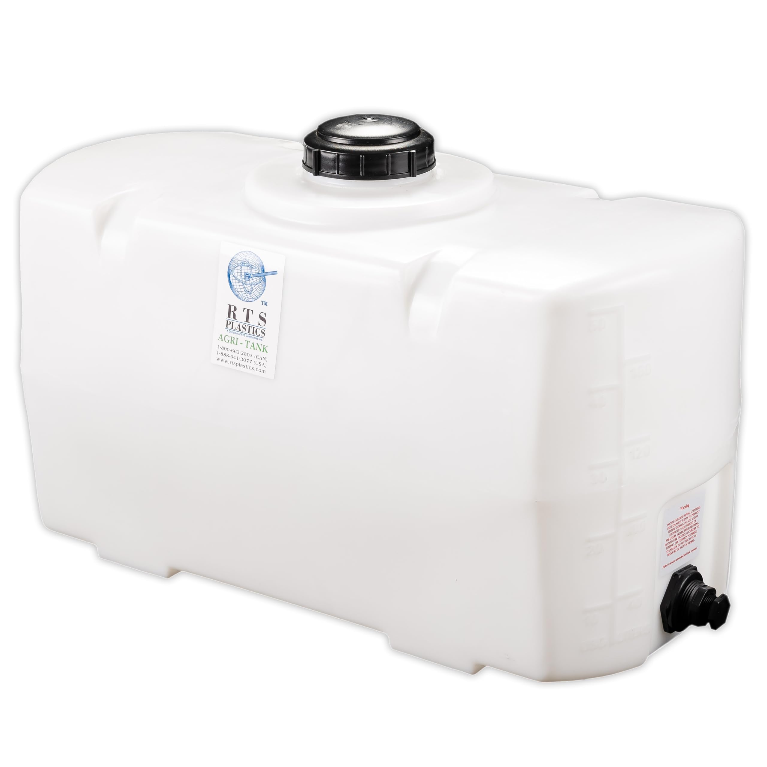 RTS Plastics PCO 50-gallon front view showing durable tank design and capacity