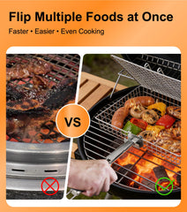 RTT basket holding grilled fish and shrimp on grate showing intact seafood and even sear