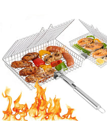 RTT front view of grill basket set showing both sizes and secure lock — clear capacity benefit