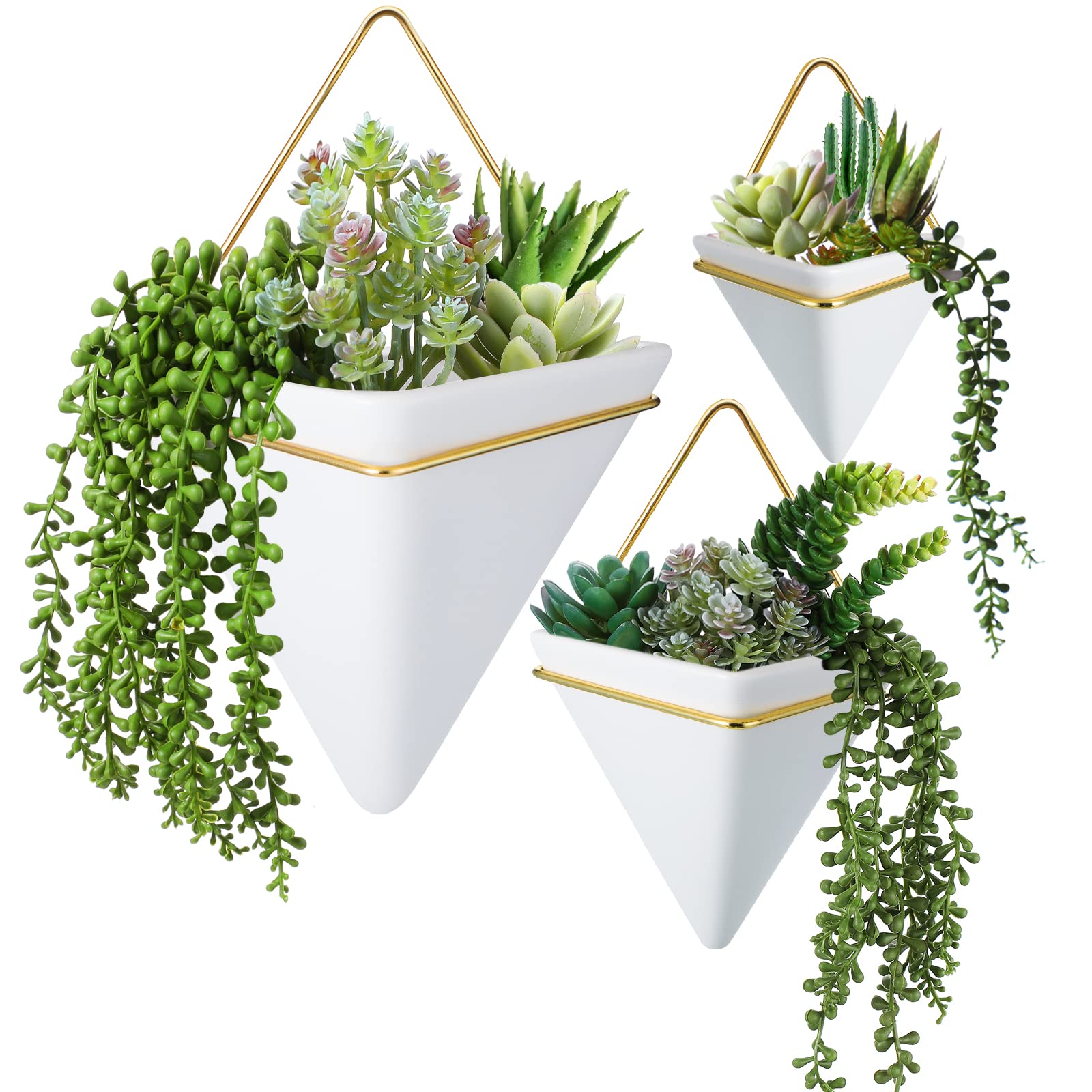 Rtteri front view of three white geometric planters showing modern styling and easy install
