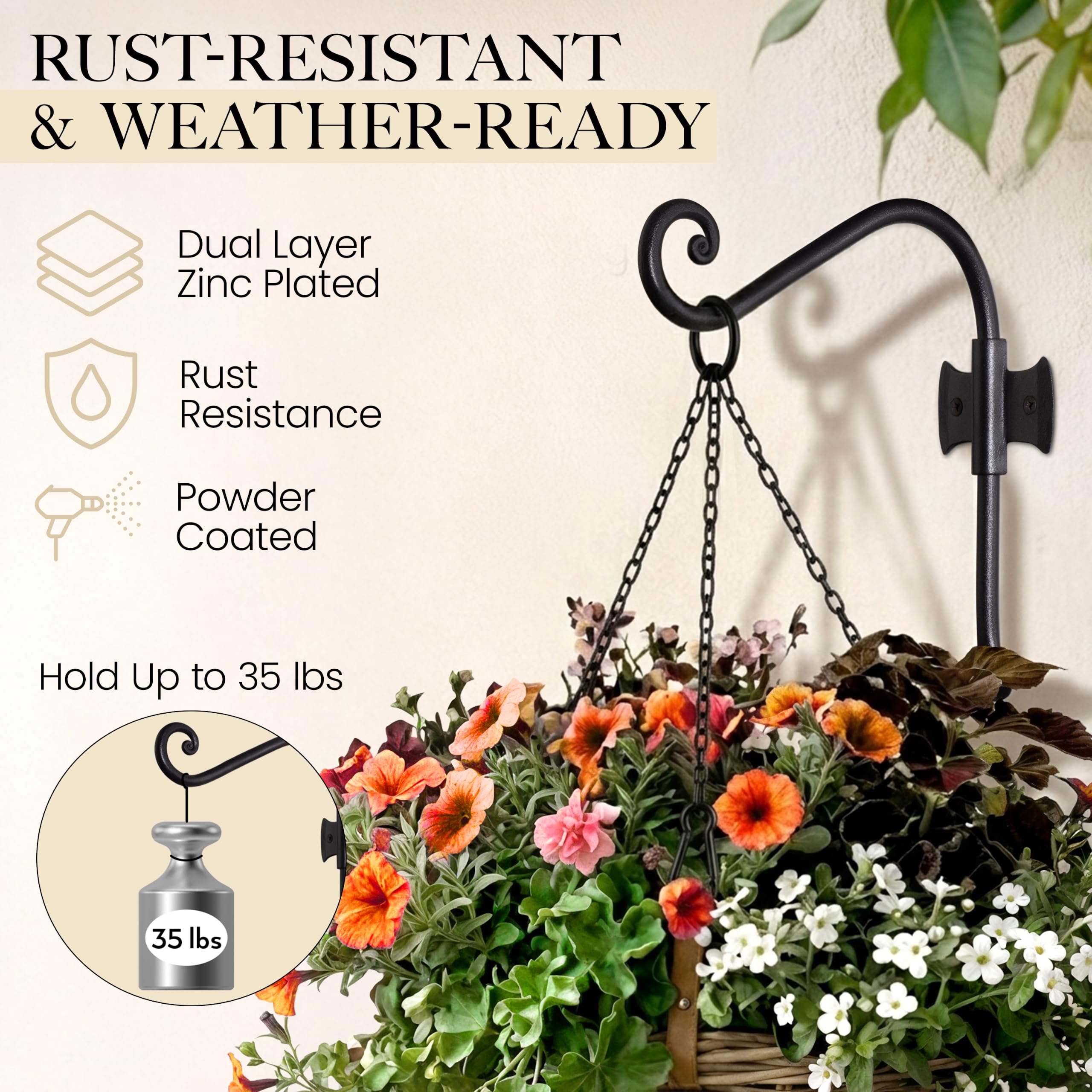 RTZEN hook installed with hanging planter demonstrating secure, decorative display
