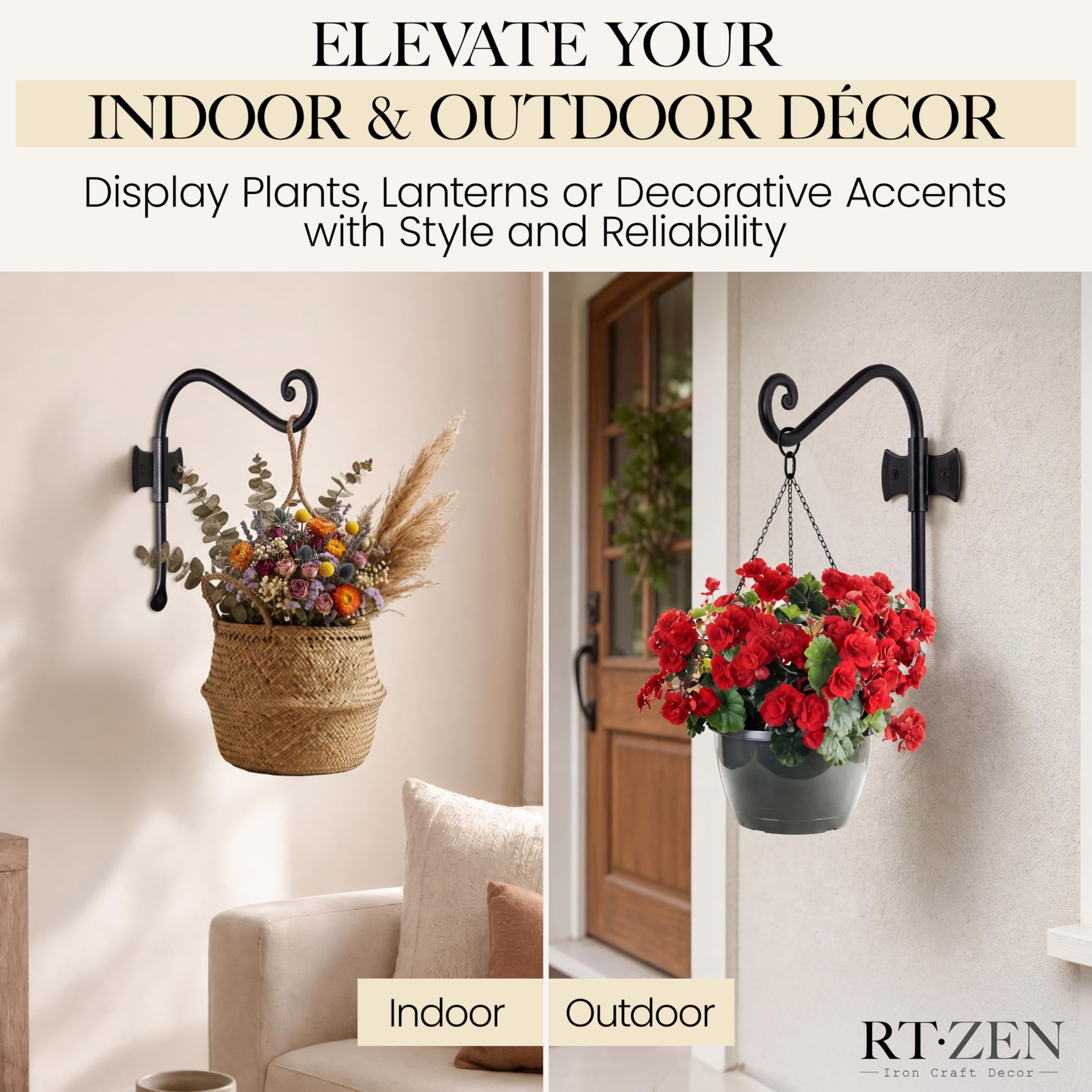 RTZEN porch setting with hooks and string lights creating charming outdoor ambiance