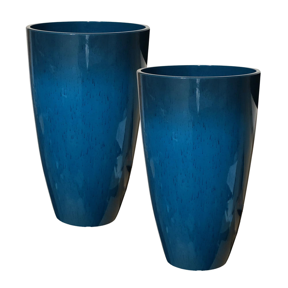 RUBBER BOND front view of glossy blue planter showing clean modern silhouette and curb appeal