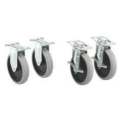 Rubbermaid Commercial front view of four replacement casters showing kit and benefits
