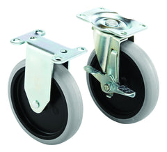 Rubbermaid Commercial casters installed on utility cart showing stability and locked wheel