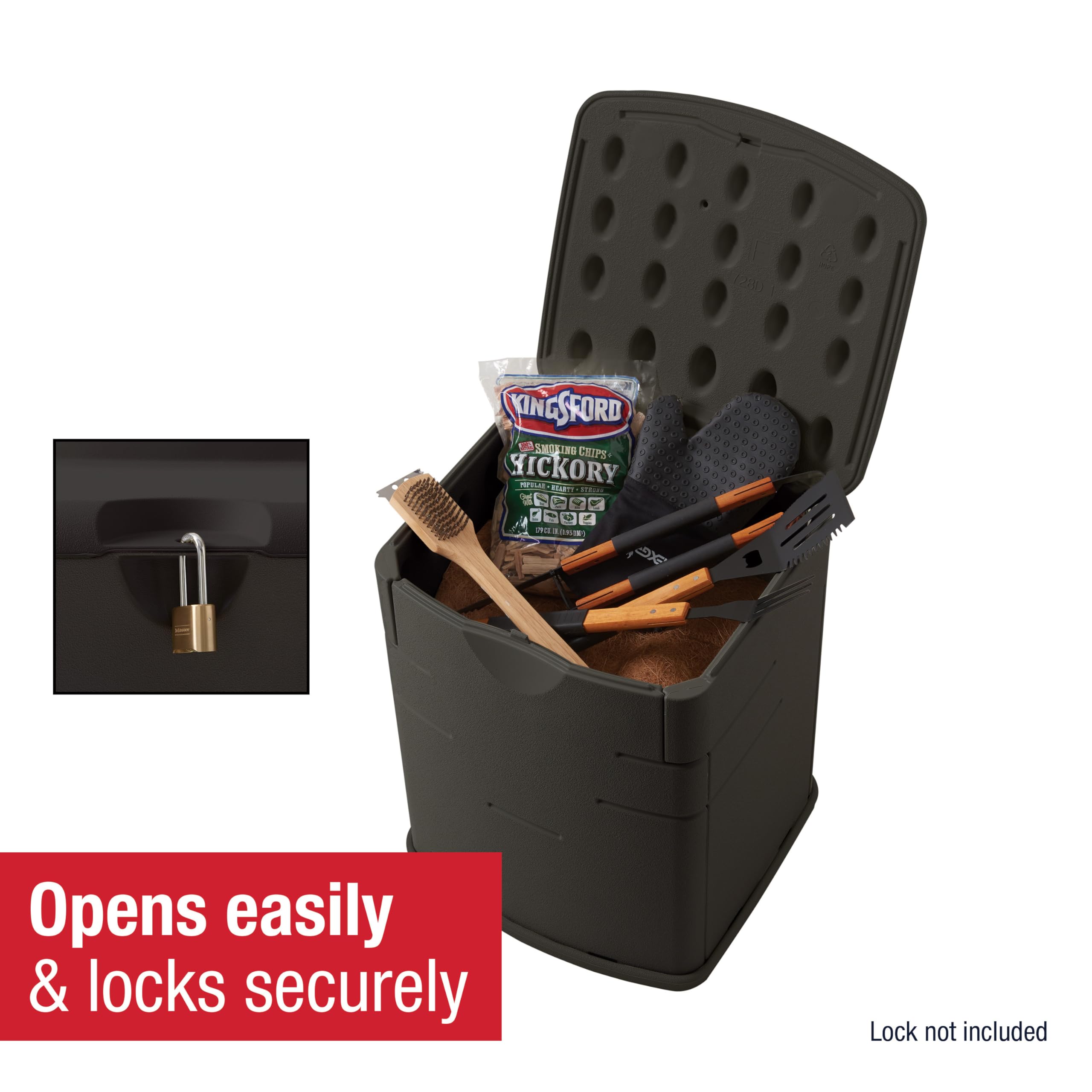 Rubbermaid deck box double-wall detail highlighting durable construction and strength