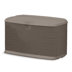 Rubbermaid front view medium deck box showing compact storage and weather resistance