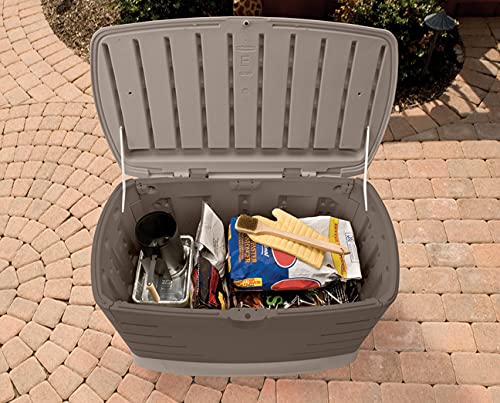 Rubbermaid next to a chair showing size and scale for patio placement