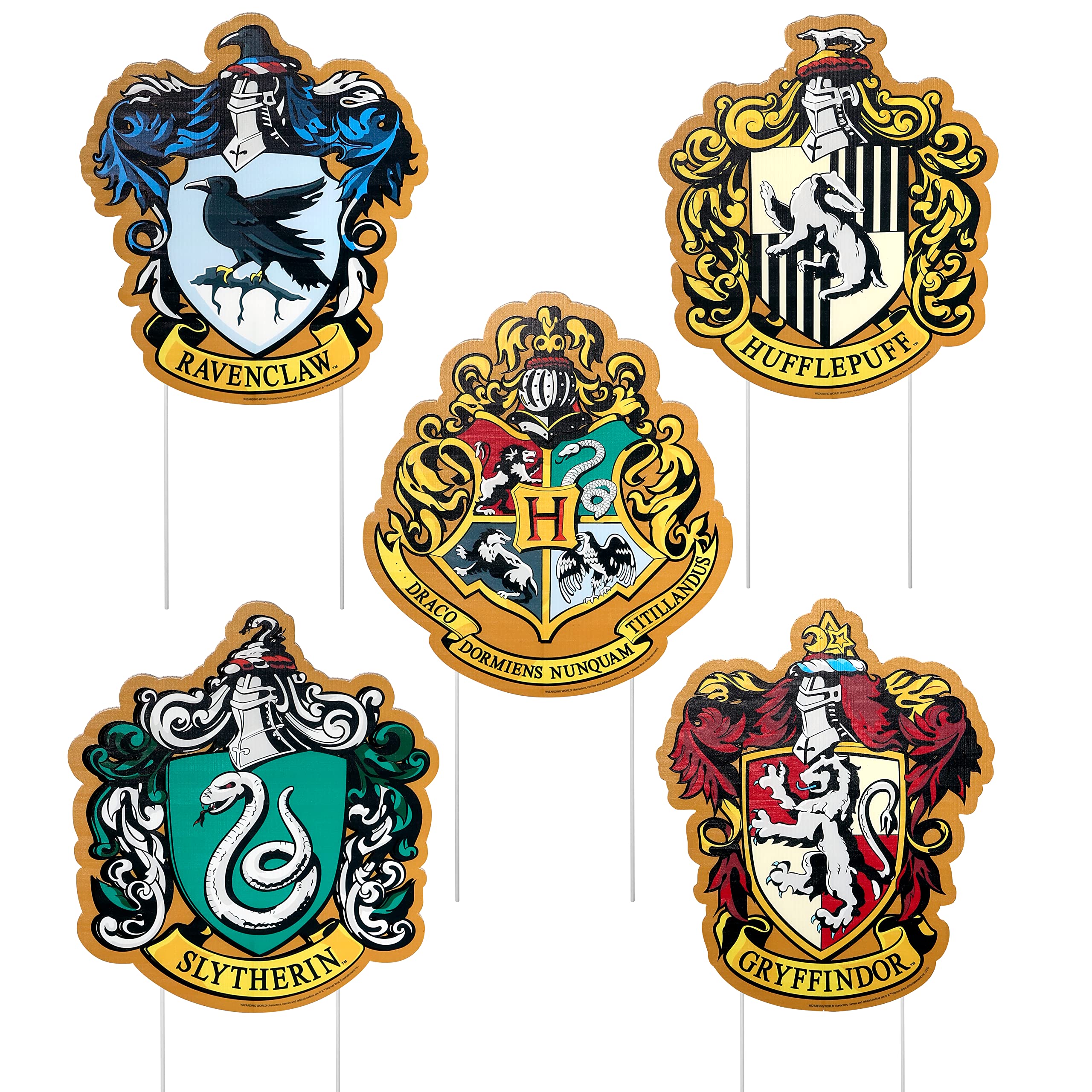 Rubies front packaging showing set of five Harry Potter crest signs for instant themed décor