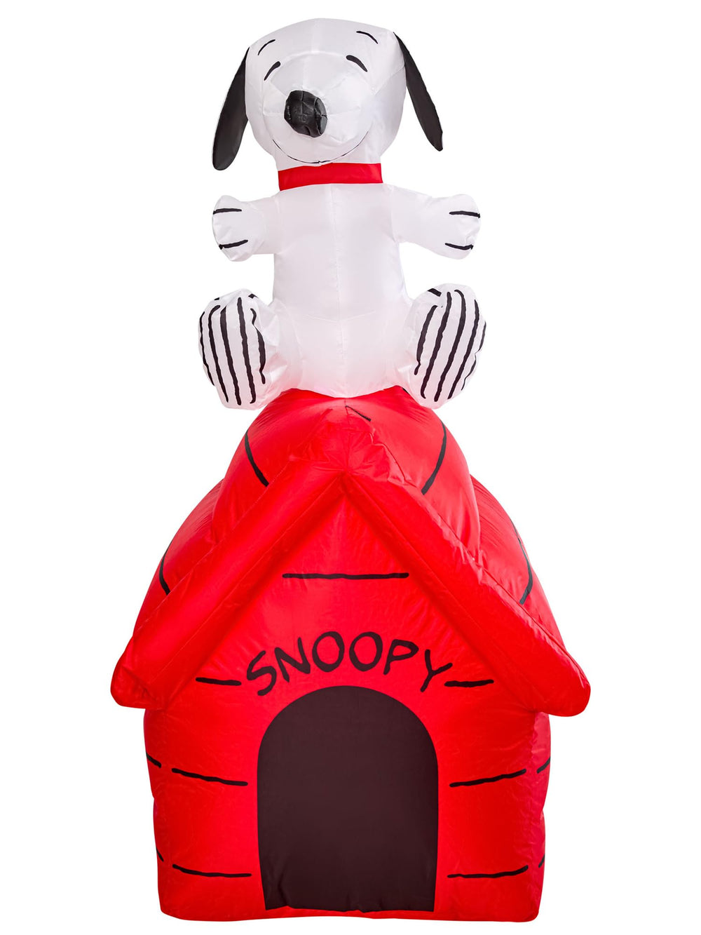 Rubies Snoopy lifestyle holiday display on front lawn adding festive charm