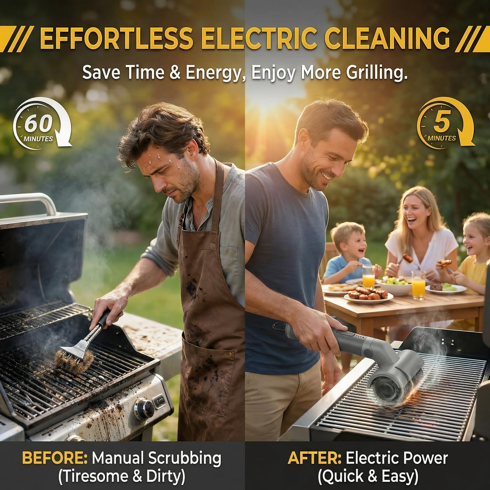 RUDAP brush beside standard tools showing compact size and cordless freedom