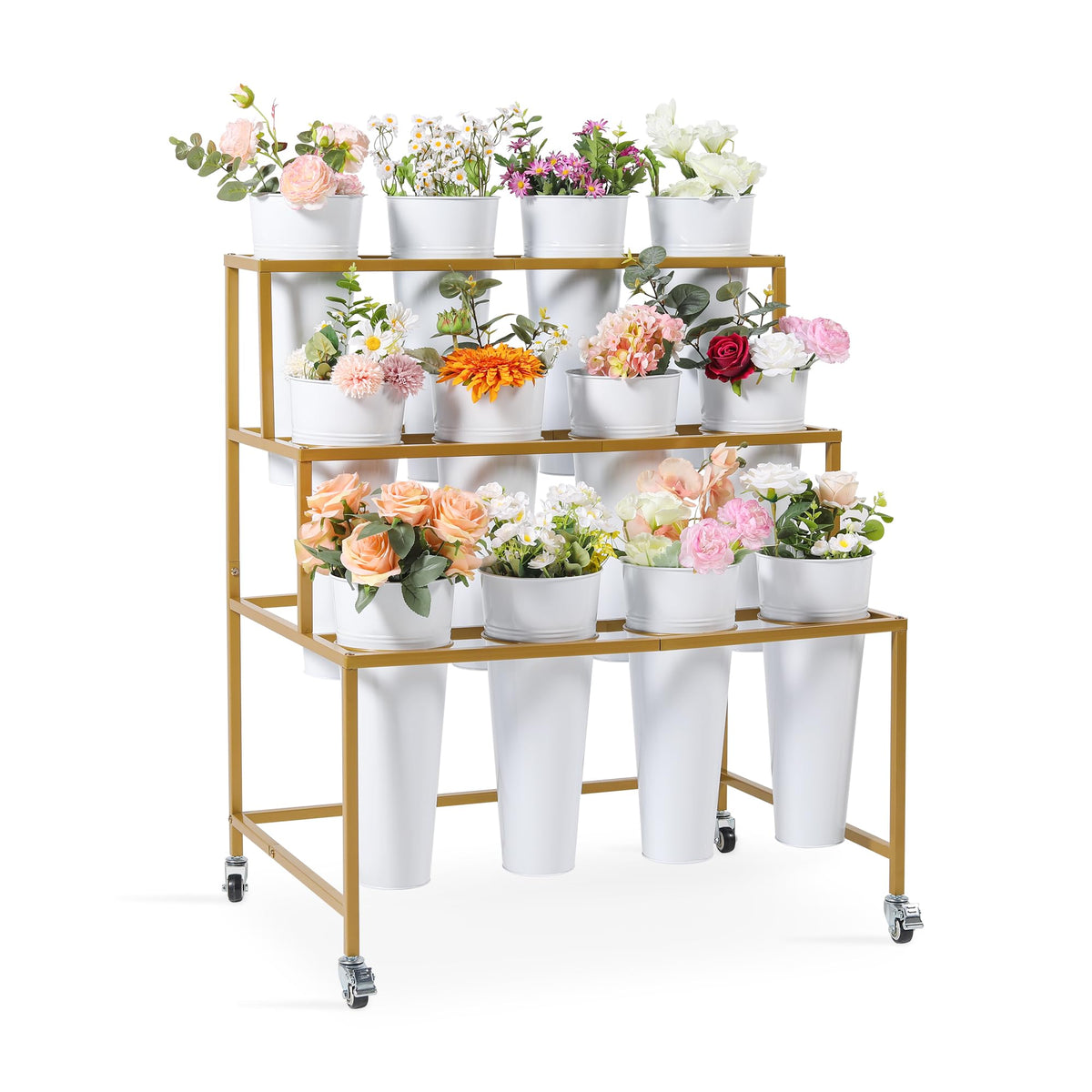 Ruifabo front view of golden flower bar stand showing tiered display and elegance