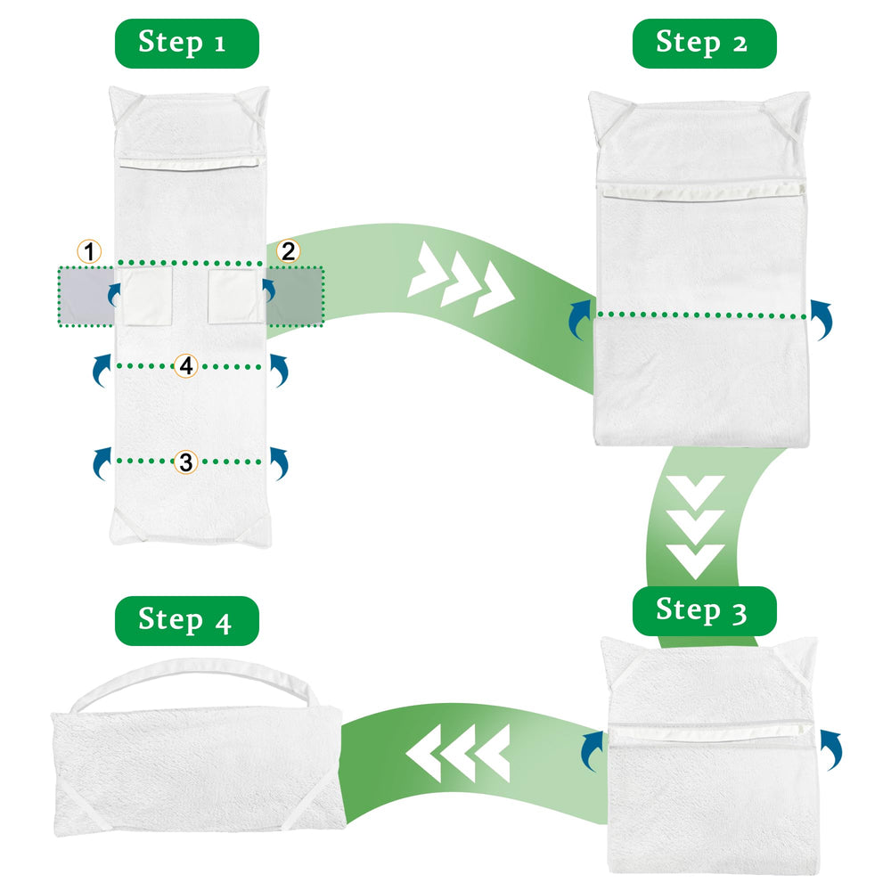 Ruikyhom towel cover folded compactly into bag for easy travel and storage
