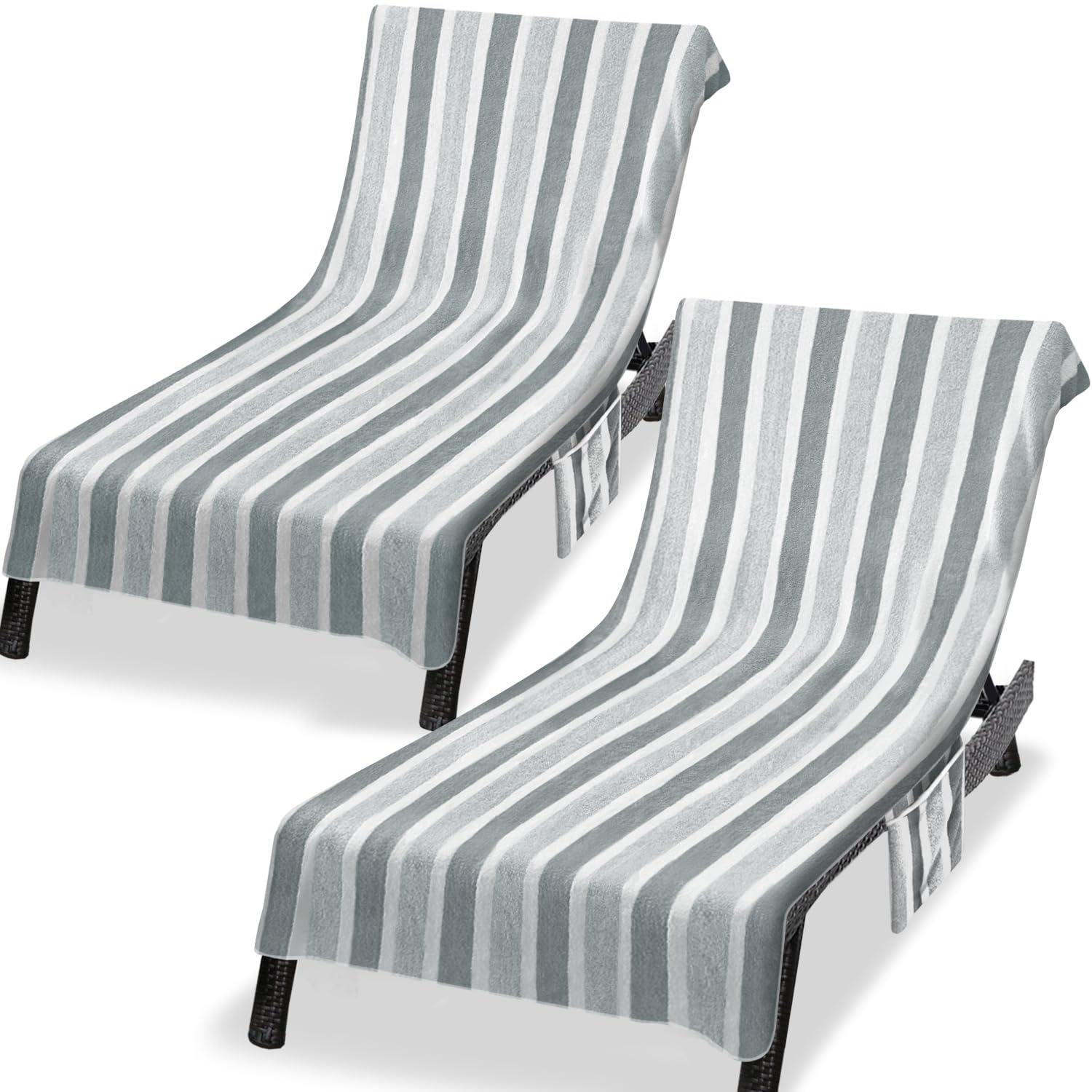 Ruikyhom front view of both gray chaise chair covers showing plush look and quick drying
