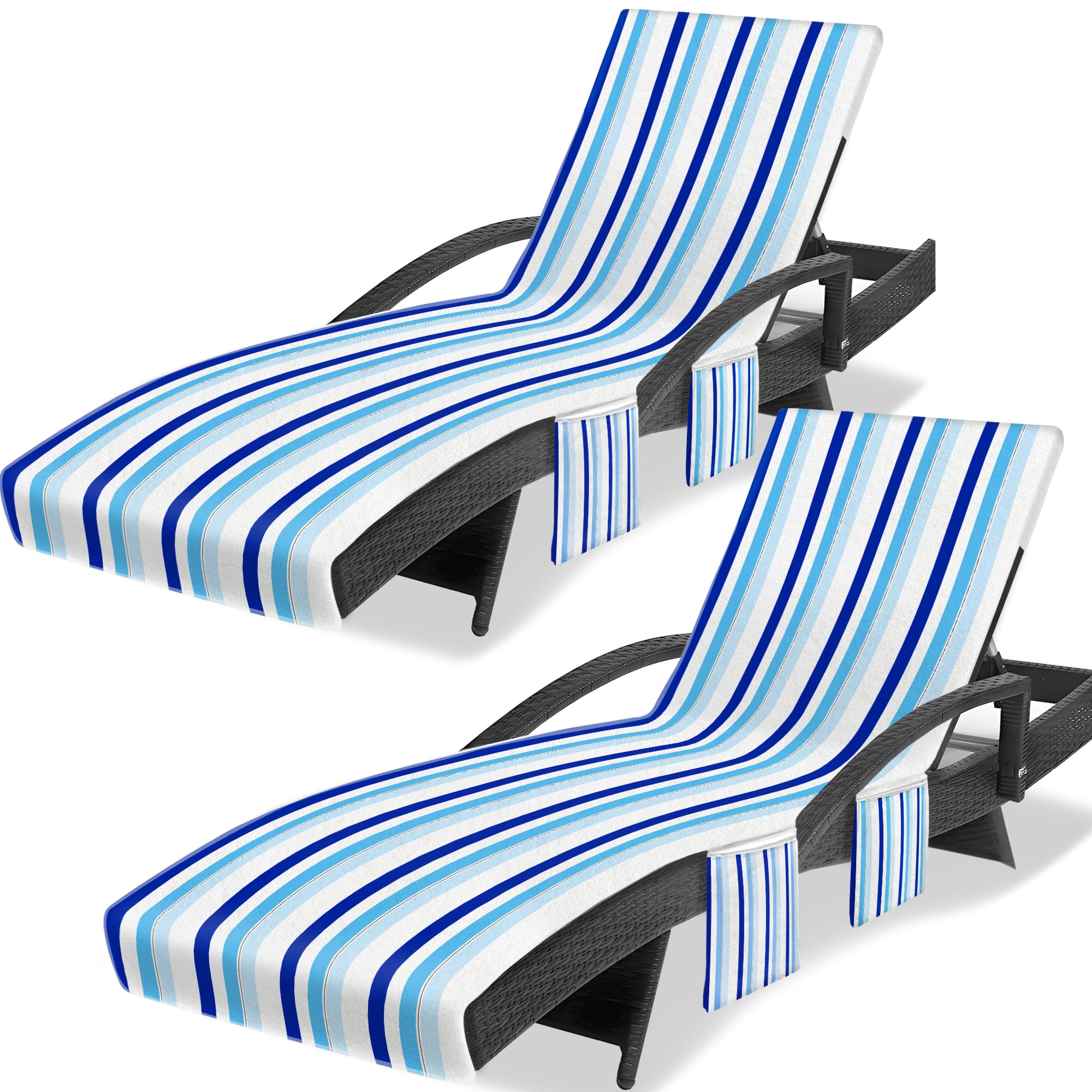 Ruikyhom front view of striped lounge chair cover showing full coverage and vibrant colors