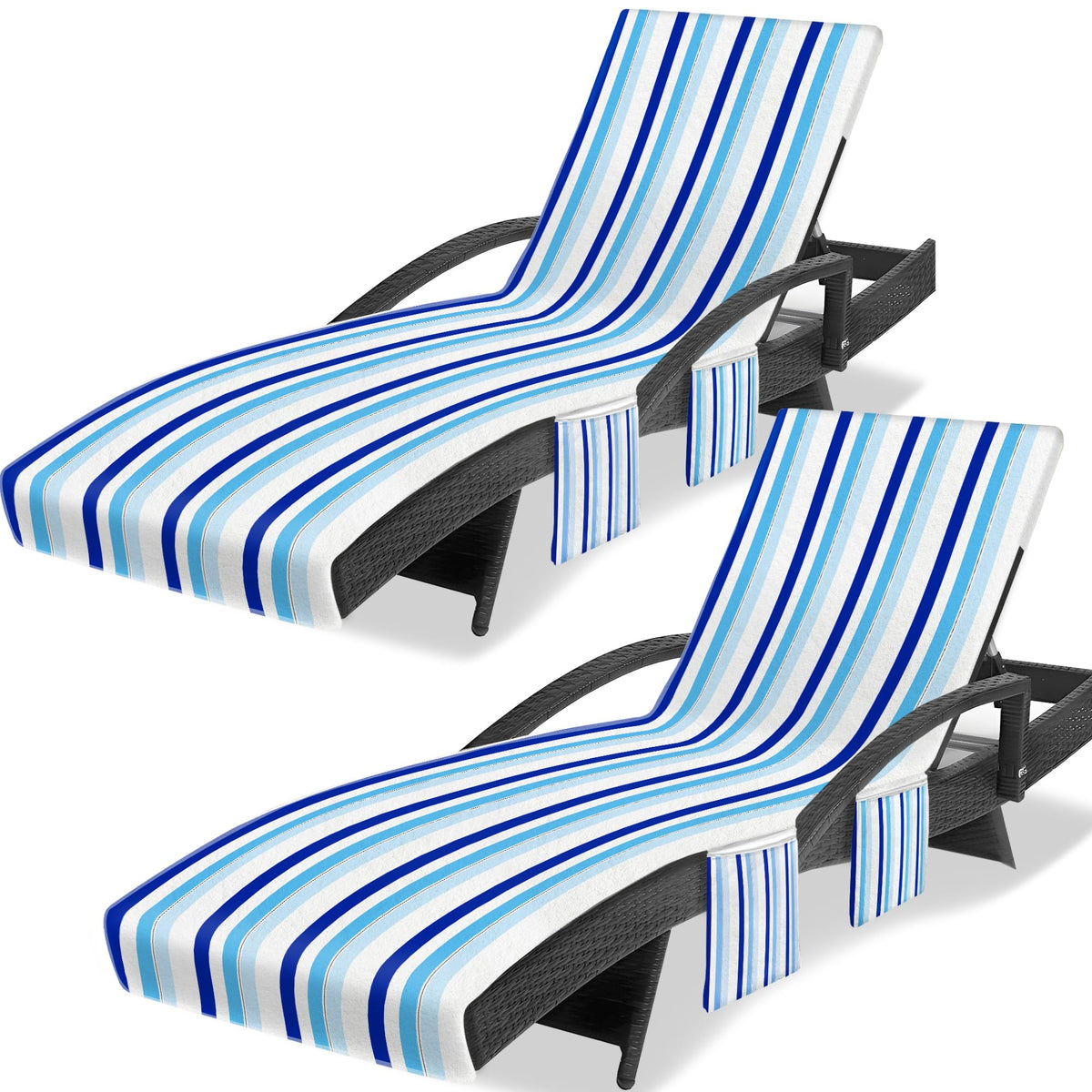 Ruikyhom front view of striped lounge chair cover showing full coverage and vibrant colors