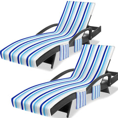Ruikyhom front view of striped lounge chair cover showing full coverage and vibrant colors