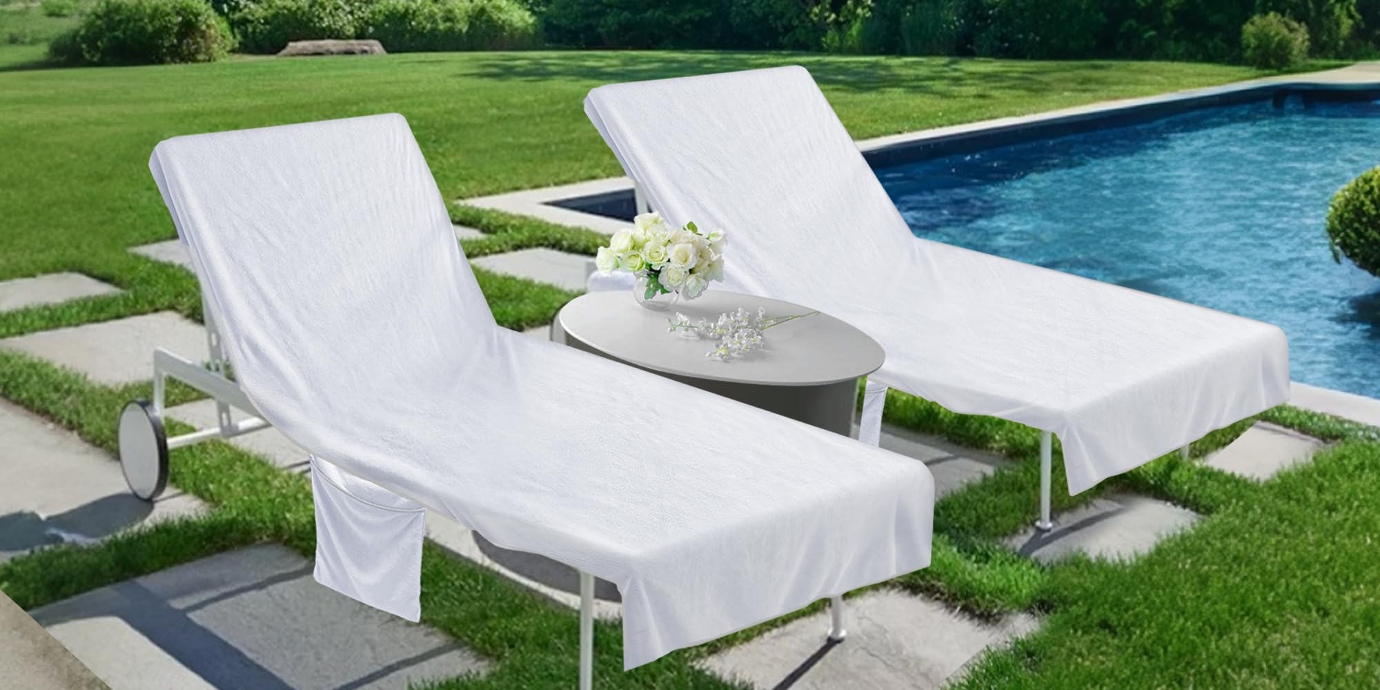 Ruikyhom styled beach setting with cover on chaise, comfortable outdoor lounging
