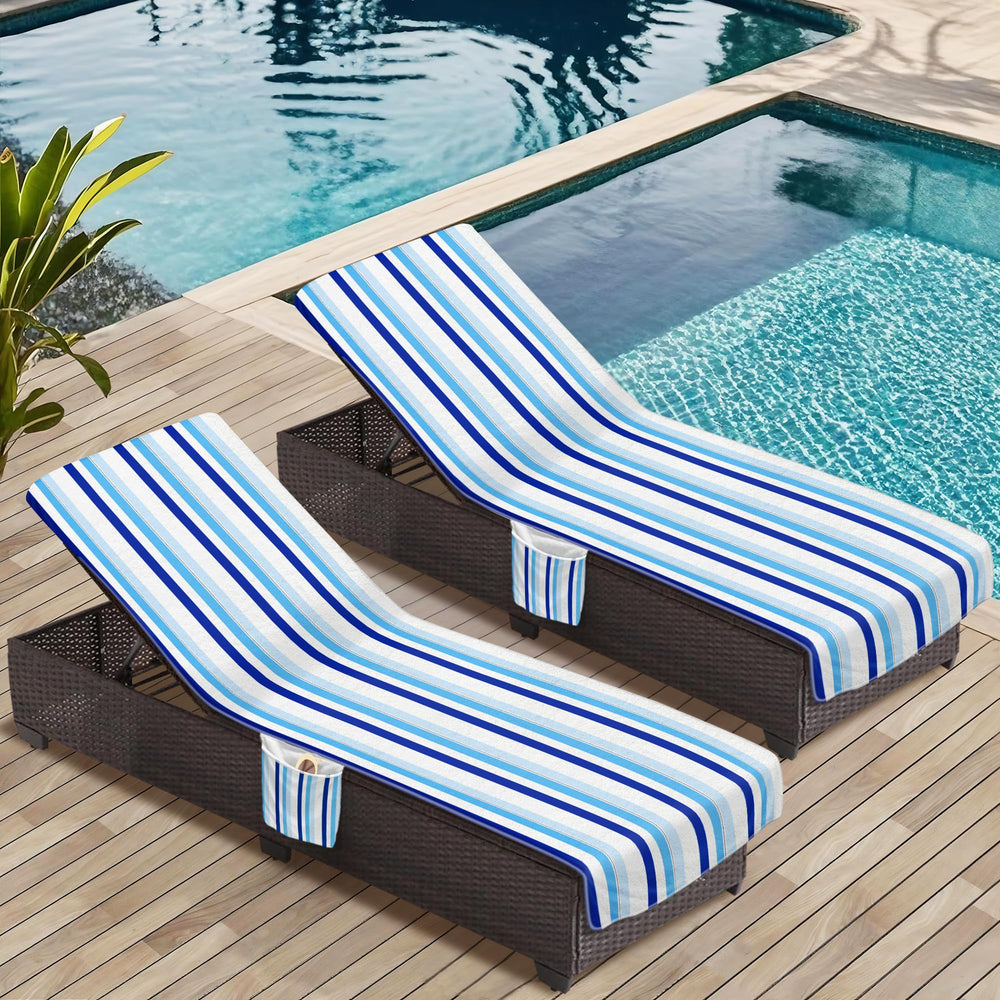 Ruikyhom two lounge chair covers on a beach creating coordinated vacation setup