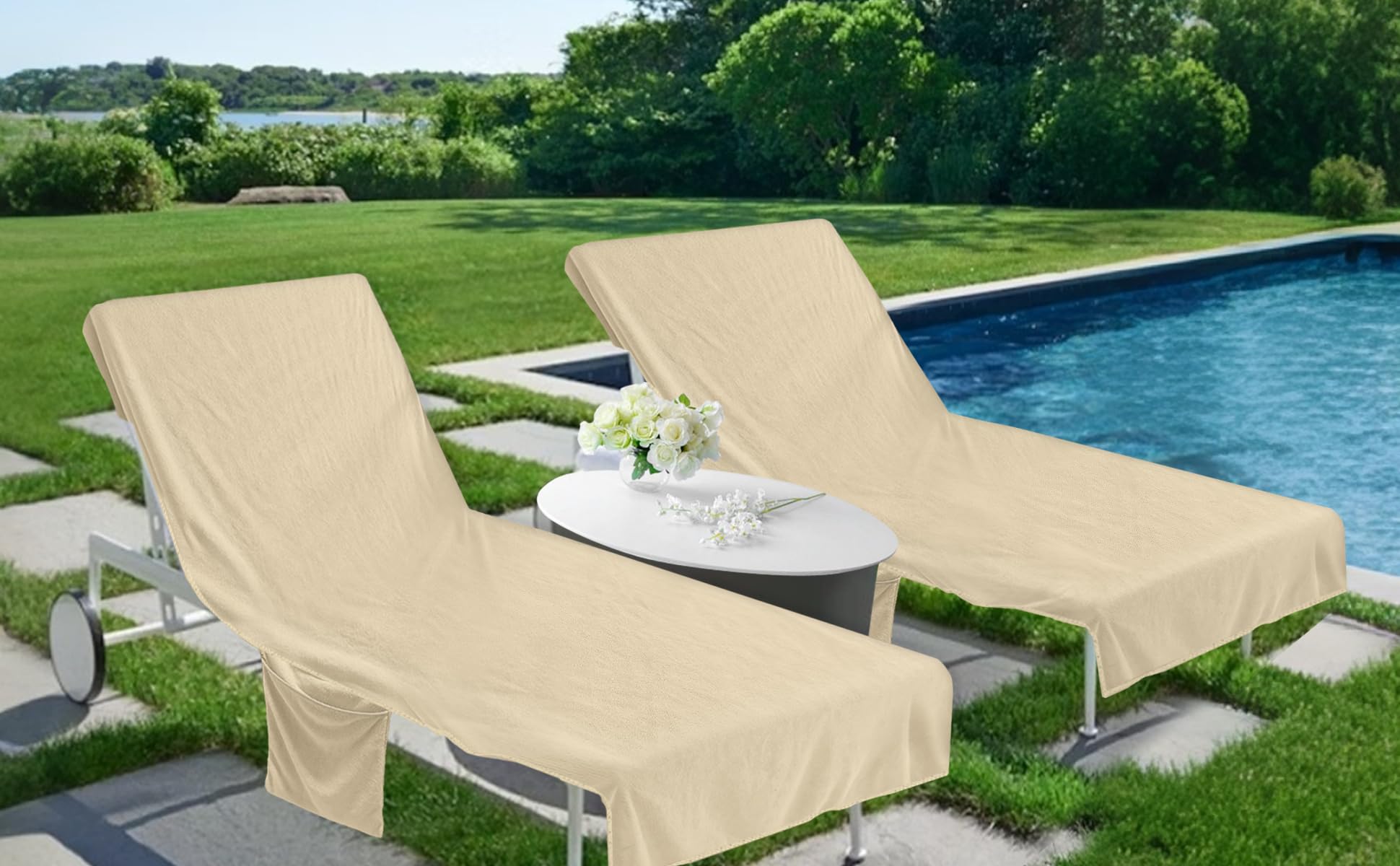 Ruikyhom cover on standard chaise showing size fit and coverage benefit