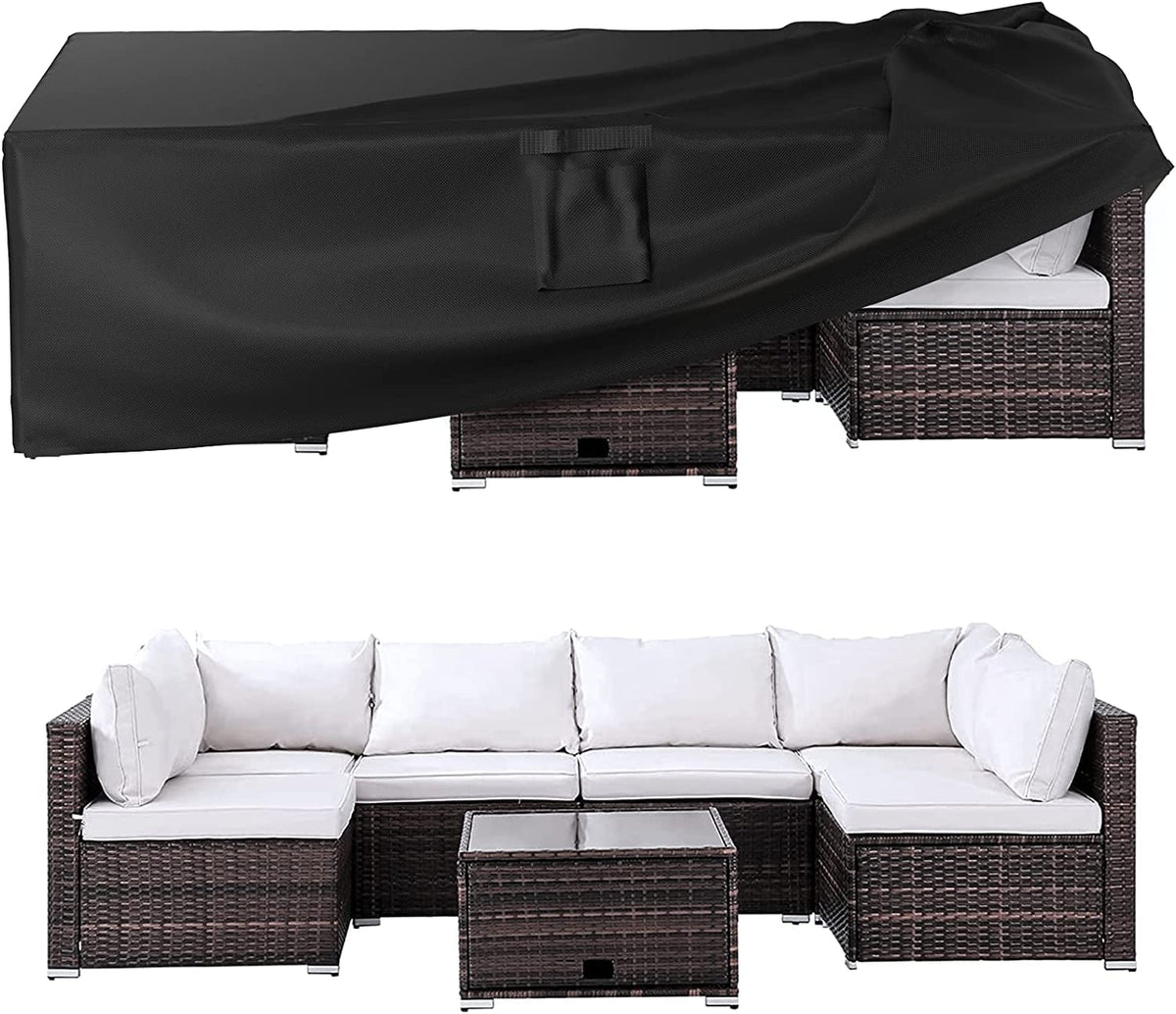 Ruimoy front view of cover protecting large patio set, durable weather protection