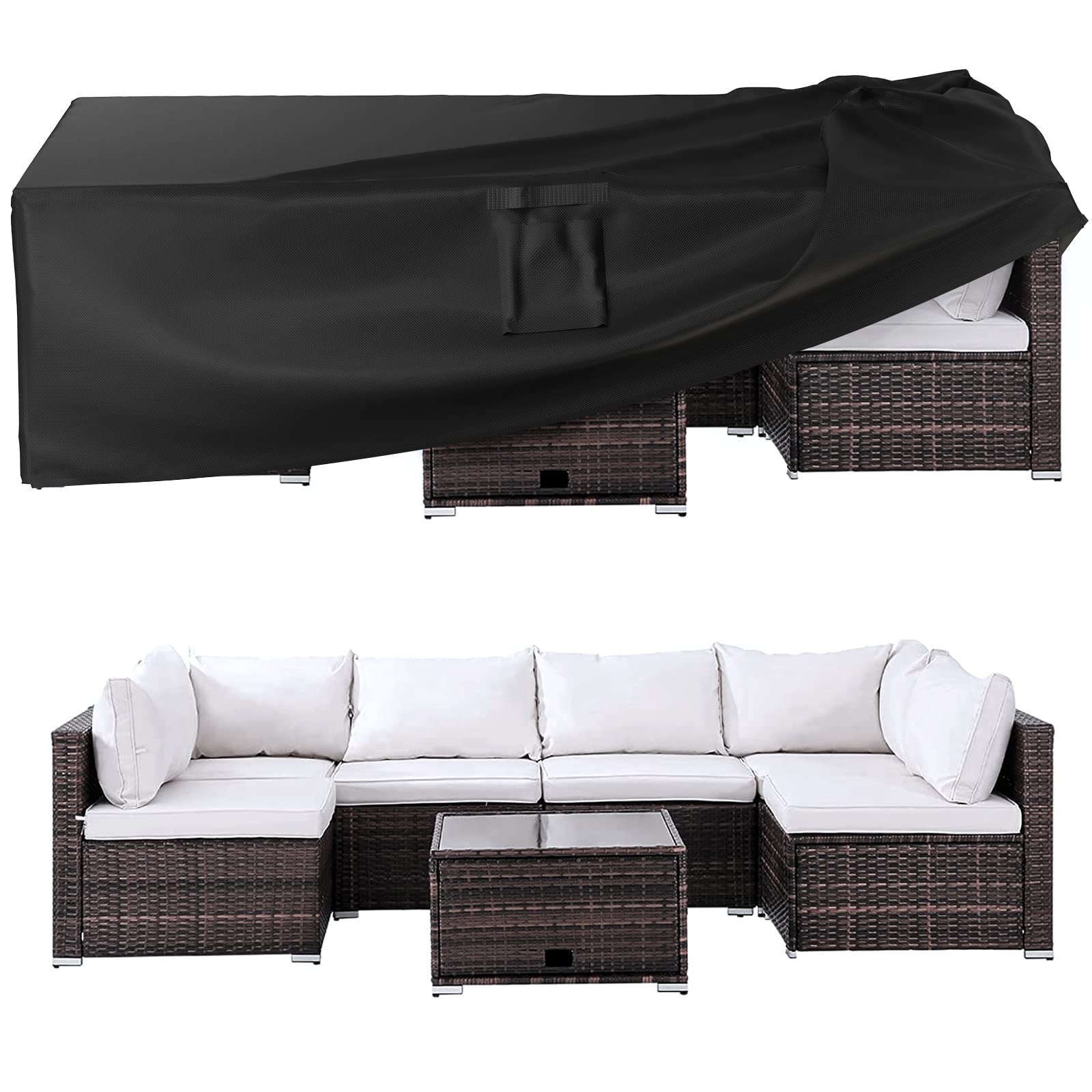 Ruimoy front view of covered dining set showing full waterproof protection