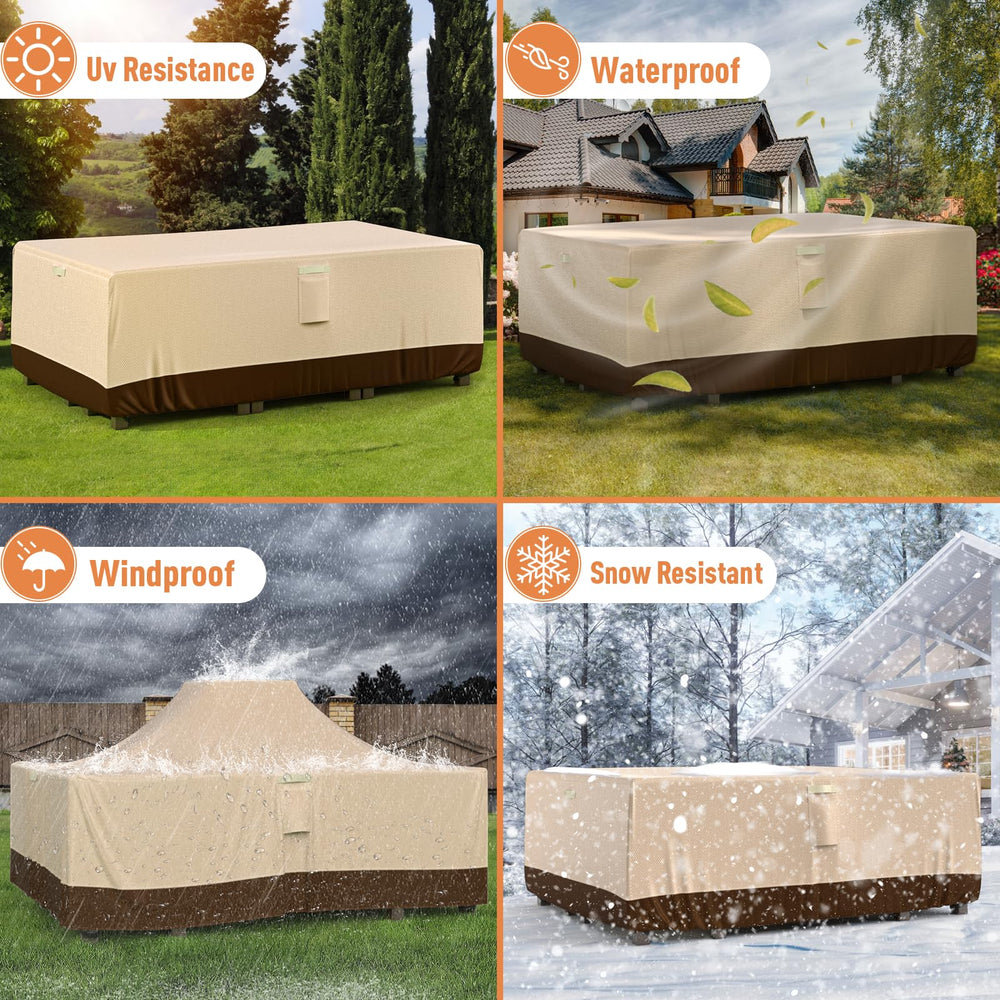 Ruimoy on a sofa set showing size and coverage to fit medium-large patios