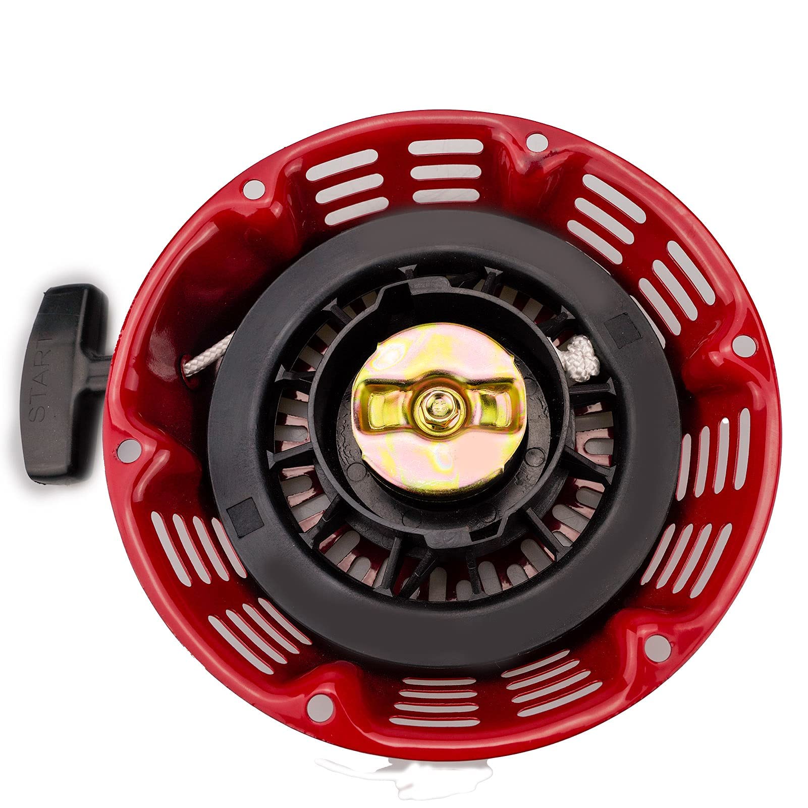 Ruma recoil starter detail with new rope and spring for reliable engine starting