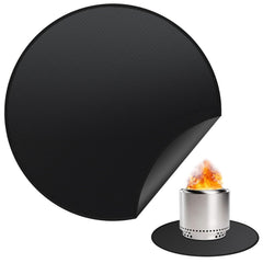 rumlick front view mat with Solo Stove showing full coverage and protection