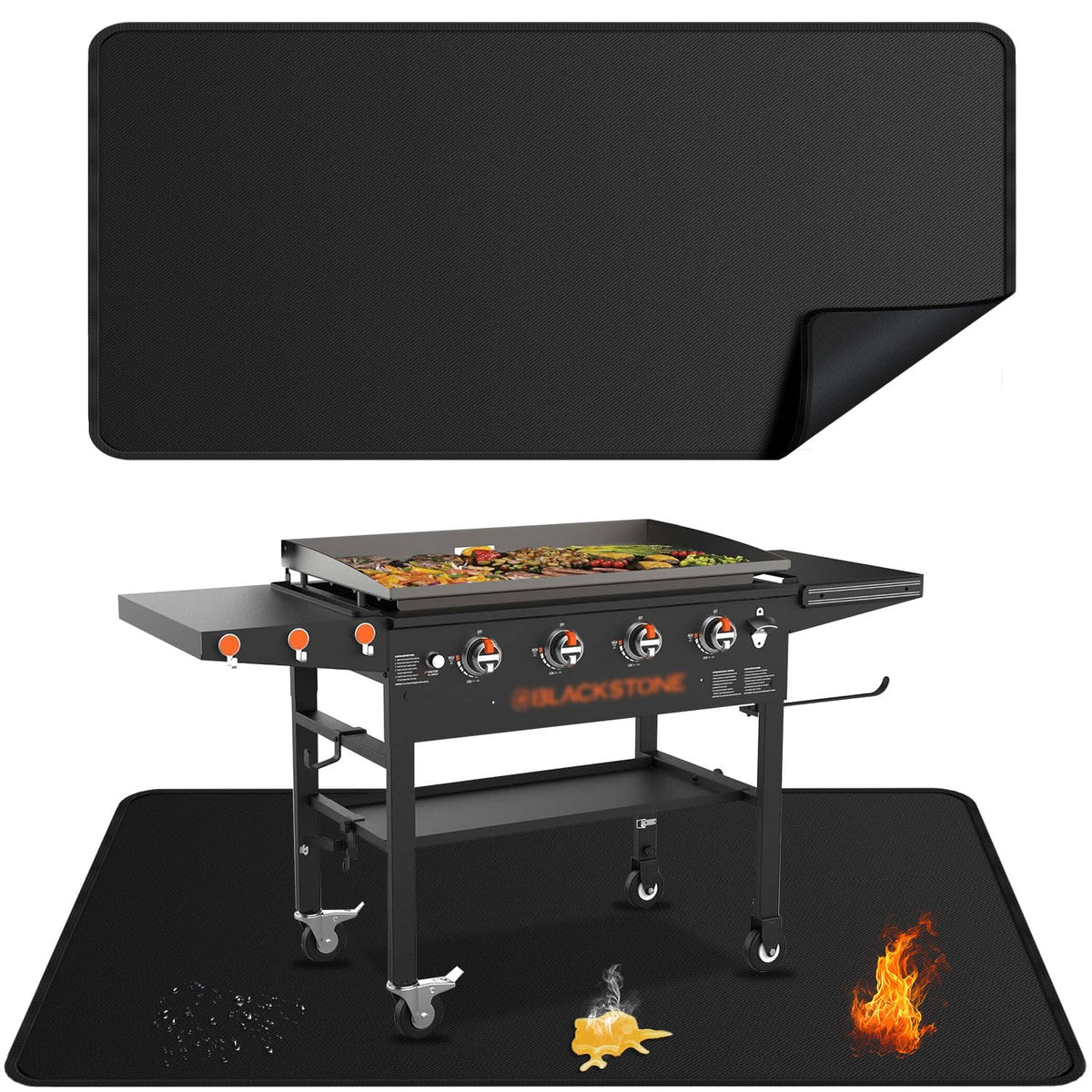rumlick front view under grill mat protecting deck from grease