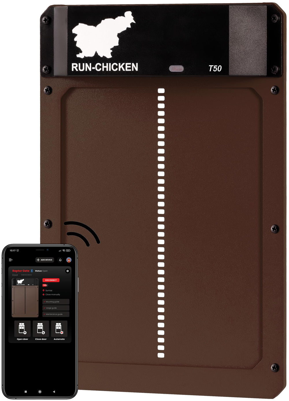 RUN-CHICKEN front view showing door installed and secure protection
